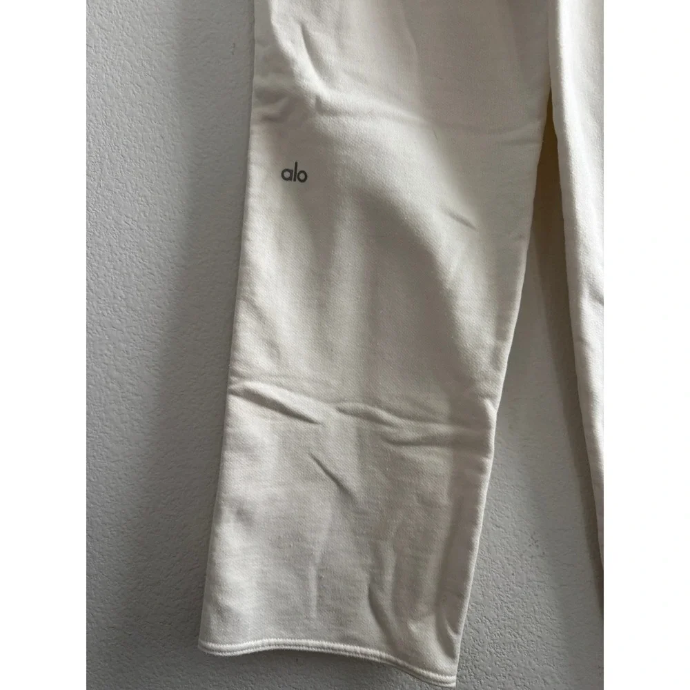 Alo Yoga White Wide Leg Snap Side Sweatpants Fleece Lounge Pants Size Small